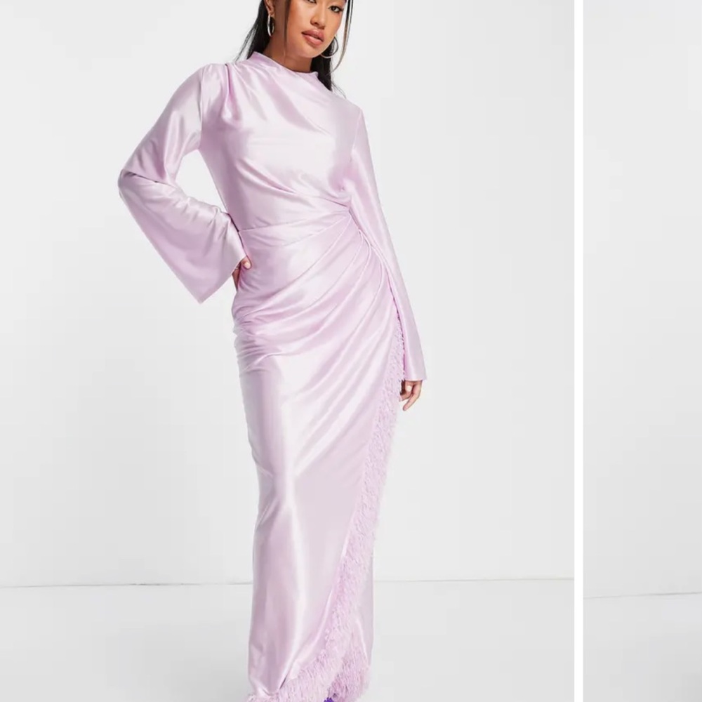 ASOS fringe faux feather trim wrap dress NEW lavender - Picture 3 of 4